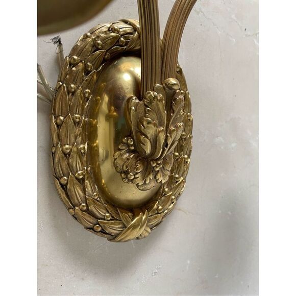 Antique Art Deco Solid Brass Wall Sconse 2 Light Arm Wheat Design - Picture 5 of 5